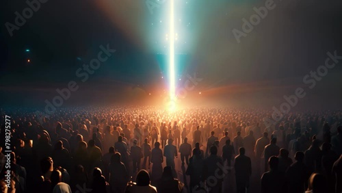 Conceptual Video of crowd of people in front of bright lights, Leadership concept with a crowd of people and light, 3D rendering photo