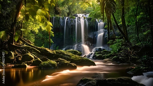 Beautiful waterfall in deep forest at Kanchanaburi province, Thailand, Long exposure of a waterfall in the jungle, Khao Yai National Park, Thailand photo