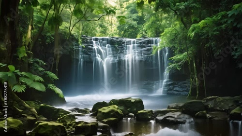Beautiful waterfall in tropical rainforest, Thailand. Nature background, Long exposure of a waterfall in the jungle, Khao Yai National Park, Thailand photo