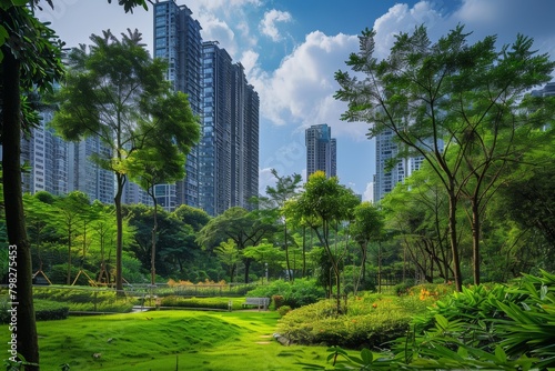 Green City Skyline, Sustainable Urban Design with Solar Energy and Environmental Conservation