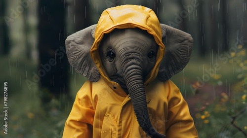 Cute Baby Elephant in Yellow Raincoat