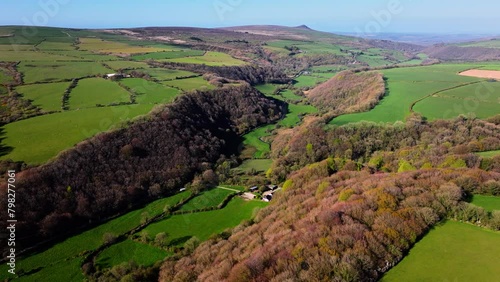 Aerial shot flying down the Gwaun Valley in Pembrokeshire Wales.	 photo