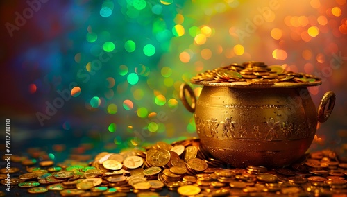 Shiny Gold Coins and Rainbow: St. Patrick's Day Treasure