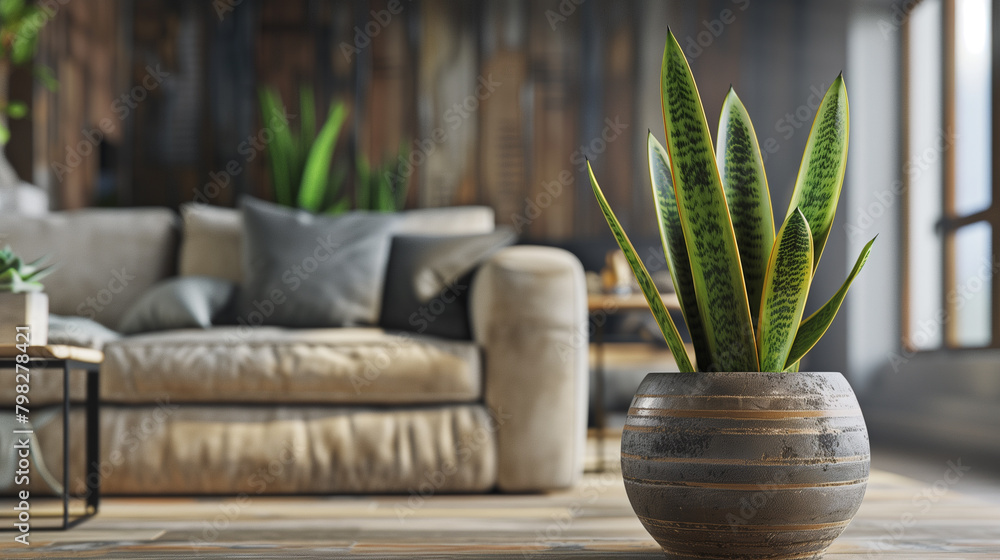 Clustered Sansevieria in a Decorative Ceramic Planter on a Coffee Table Clustered Sansevieria in a Decorative Ceramic Planter on a Coffee Table