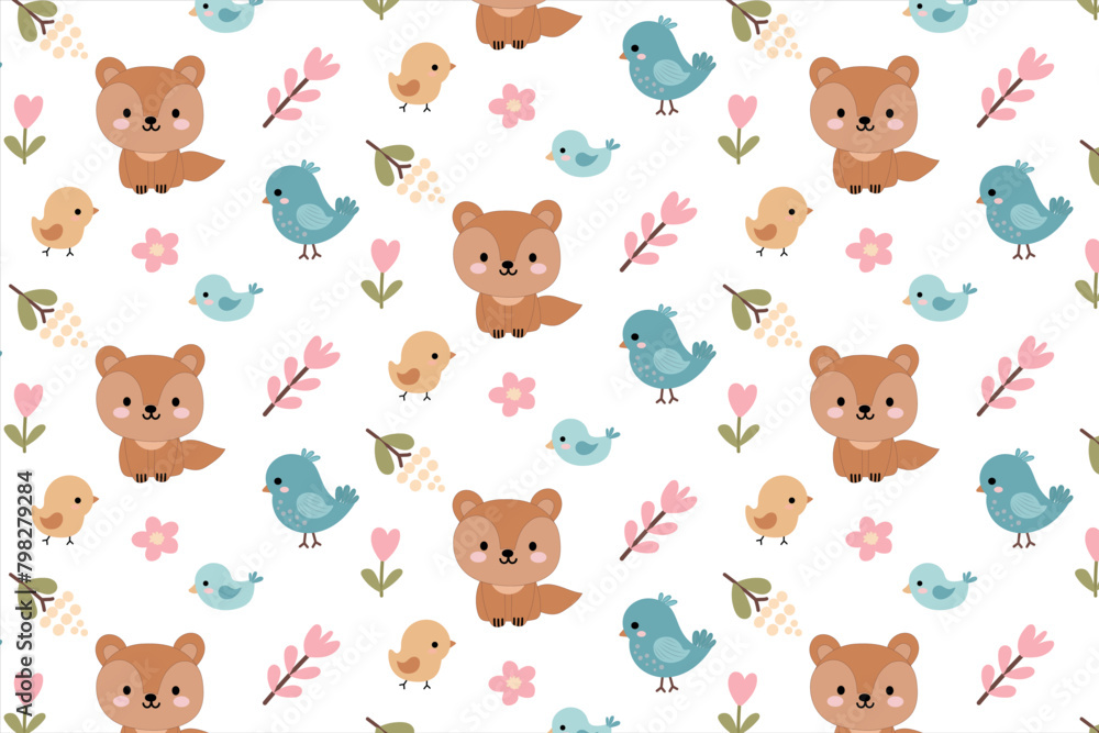 seamless pattern with cute animals y on white background- vector illustration, seamless pattern with cute animals y on white background- vector illustration,