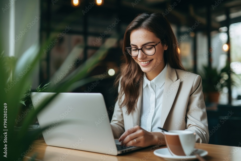 Woman using laptop computer typing coffee. Woman using laptop computer typing coffee.
