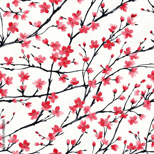 Sakura Cherry Blossom Seamless Pattern Background