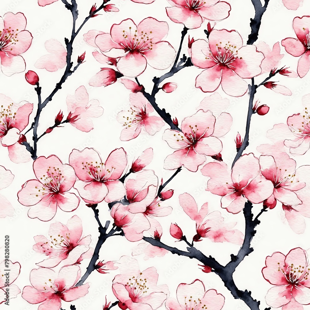 Fototapeta premium Sakura Cherry Blossom Seamless Pattern Background