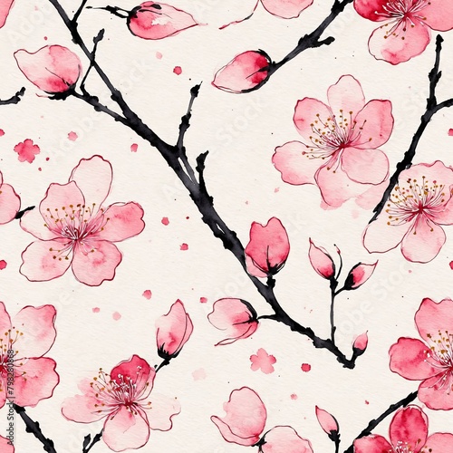 Sakura Cherry Blossom Seamless Pattern Background photo