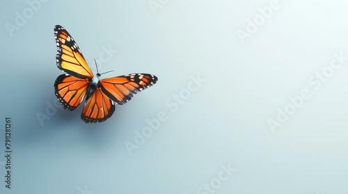 Butterfly flying in the blue sky. 3d illustration.