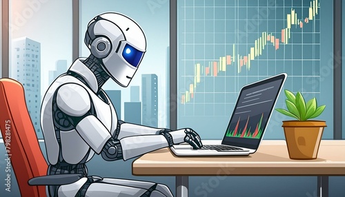 illustration of a roboter trading on a laptop