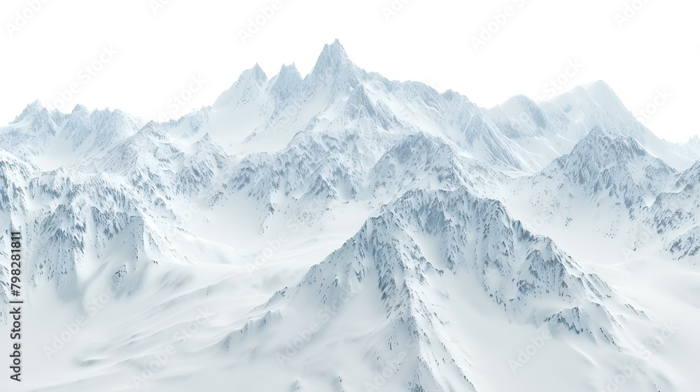 Snowy mountains isolated on white background. 3d render illustration.