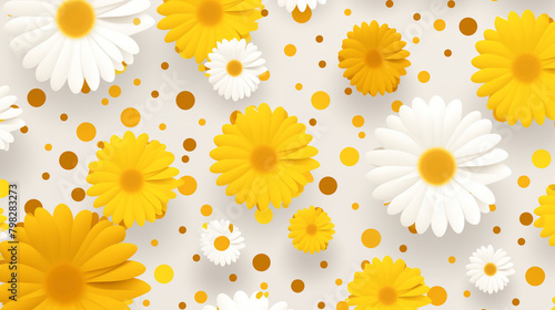 Vibrant daisy pattern, sunny yellow accents, fresh floral background with copy space photo