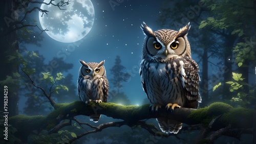 night views owl birds , wallpapers