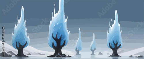 Danger Sign Of Climate Change - Global Warming with a vector depicting a dry tree in a cold landscape surrounded by melting ice.