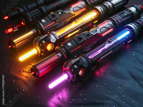 Star wars swords. Introducing a set of laser sabers, futuristic weapons that shine with intensity, ready for battle. This collection of sleek