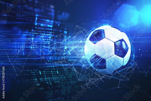 dynamic soccer ball on futuristic blue background sports and technology concept digital art © Lucija