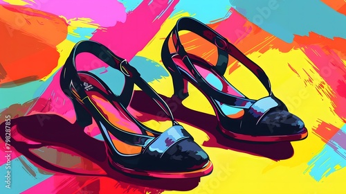 Illustration of Black Sued Slingback Low Heel Shoes, Stylish, Chic, and Fashionable!