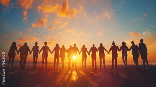 A poignant image of a group of people holding hands in solidarity on International Overdose Awareness Day, with a backdrop of a sunset.