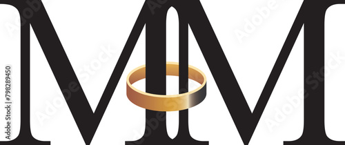 M and M Letter With Wedding Ring Logo. - Vector