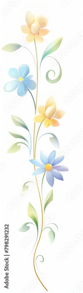 A flowery design with a blue and yellow flower in the middle A flowery design with a blue and yellow flower in the middle