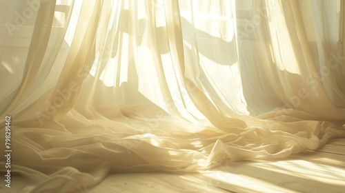Soft billowy curtains blowing gently in a sunlit room.. photo