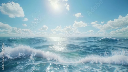 A serene and calming ocean scene, featuring gentle waves and natural light, representing the power of creativity to promote relaxation and mindfulness on National Creativity Day.