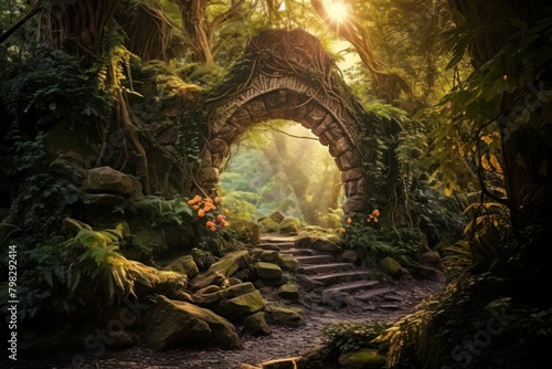 Enchanted fairy forest land landscape outdoors.