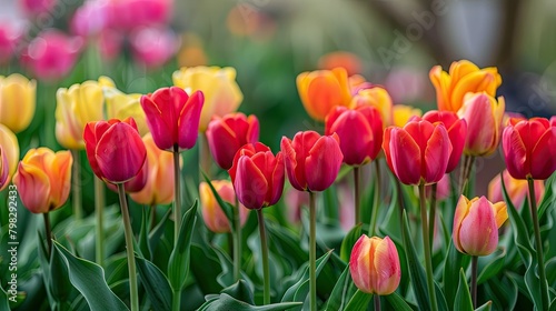 Vibrant tulips are blooming beautifully in the spring season