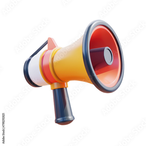 Megaphone 3D render icon isolated on white, transparent background, PNG