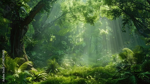 A serene and calming forest scene, featuring lush greenery and natural light, representing the power of creativity to connect with nature and promote well-being on National Creativity Day.