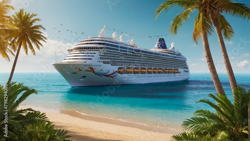 Gorgeous cruise ship  tropical beach destination