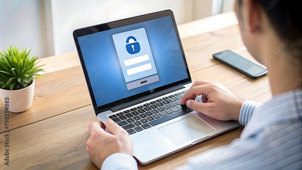 Generative ai. someone is using a laptop computer to log in to their account, your personal data avatar Generative ai. someone is using a laptop computer to log in to their account, your personal data avatar