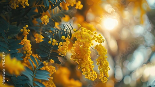 The yellow mimosa flowers are bursting with vibrant blooms