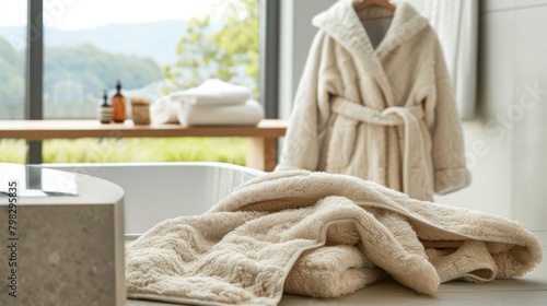 A fluffy and absorbent bathrobe designed to quickly dry off and warm up after a refreshing sauna session..