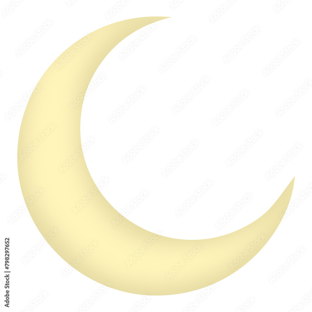 illustration of pale yellow glowing crescent moon shape with transparent background illustration of pale yellow glowing crescent moon shape with transparent background