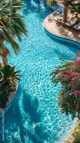 top view of swimming pool at in summer 