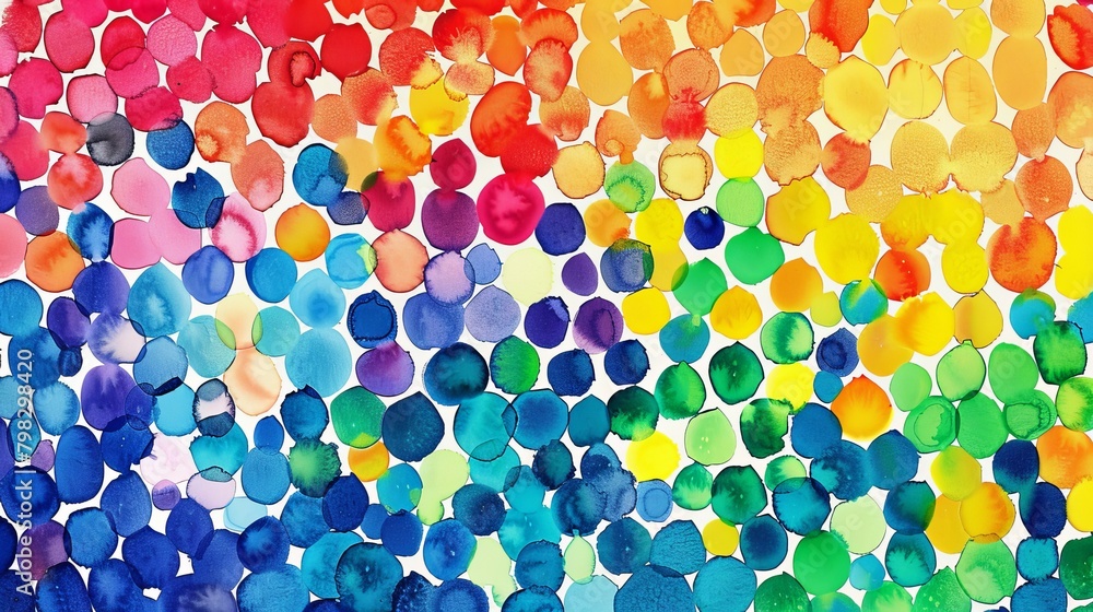 Vibrant mosaic of colorful watercolor splotches - obrazy, fototapety, plakaty 