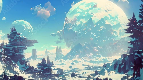 Strange Planet Illustration with Wind and Snow photo