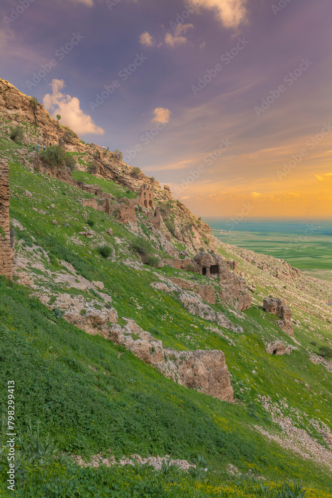Naklejka premium Mardin Mor Evgin Monastery is built on top of the mountain and serves the clergy in seclusion stone art