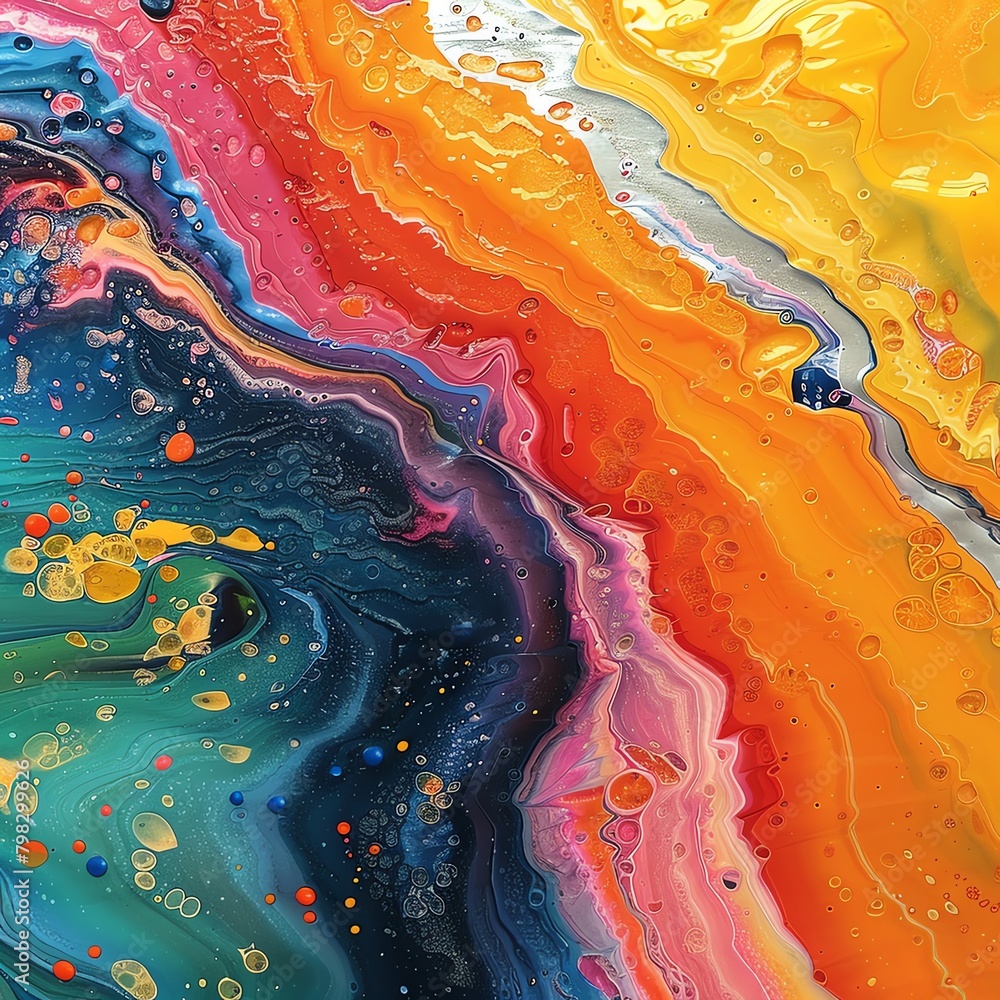A colorful abstract painting with bright colors.
