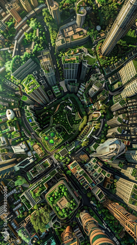 Craft a breathtaking aerial view of a lush