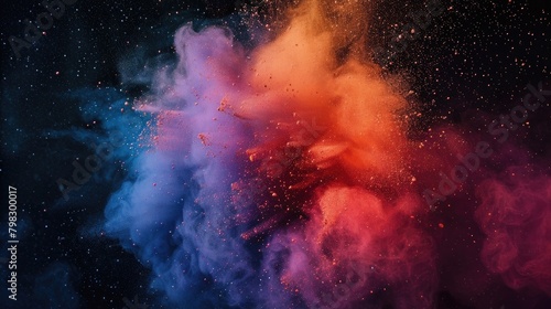 Exploding colours of dust and powder on a dark background