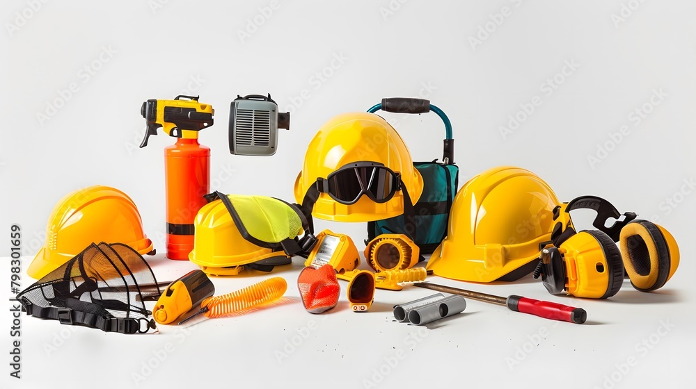 Construction safety equipment isolated on white
