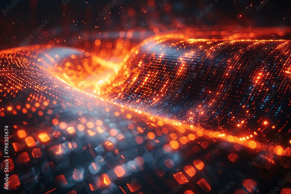 A glowing orange and blue wave of light. A glowing orange and blue wave of light.