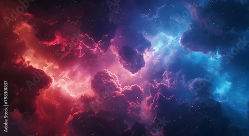 Colorful Space Background with Red and Blue Nebula   © Yi_Studio