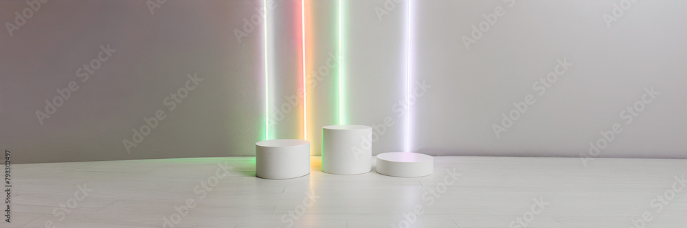 podium set white design with neon color vertical lights podium set white design with neon color vertical lights