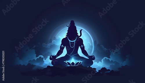 Meditating Shiva Under Full Moon photo