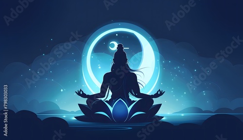 Meditating Shiva Under Full Moon