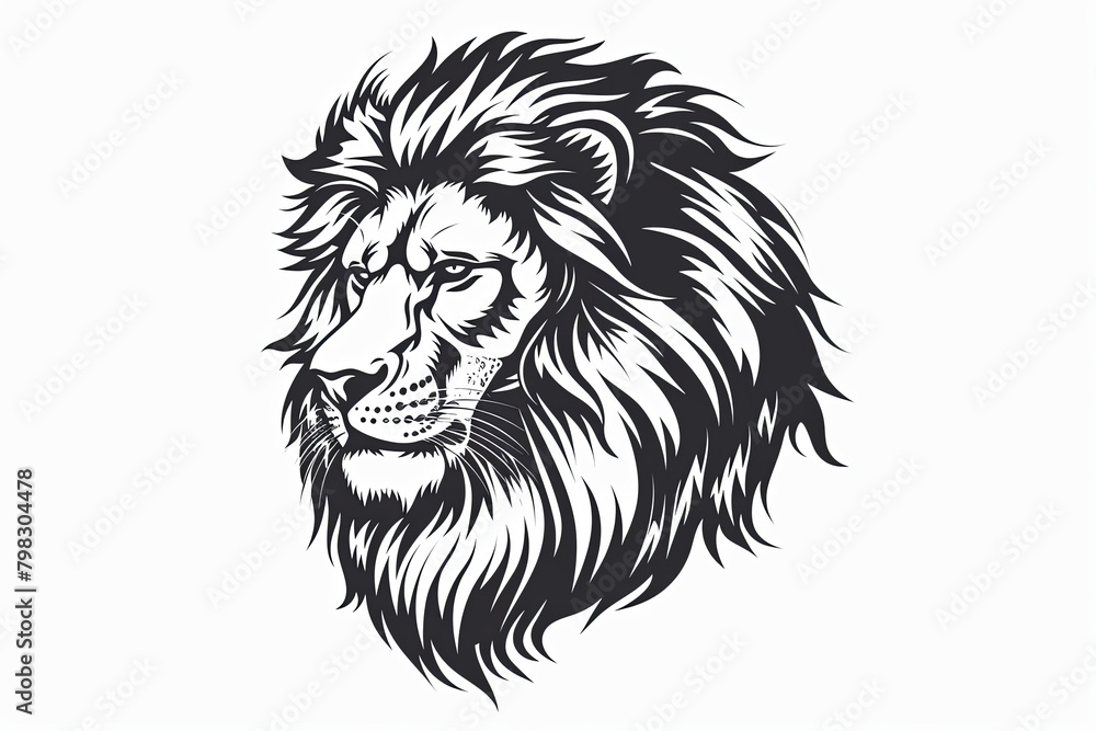 Black and White Lion Head Tattoo Logo: Feline Symbol Illustration